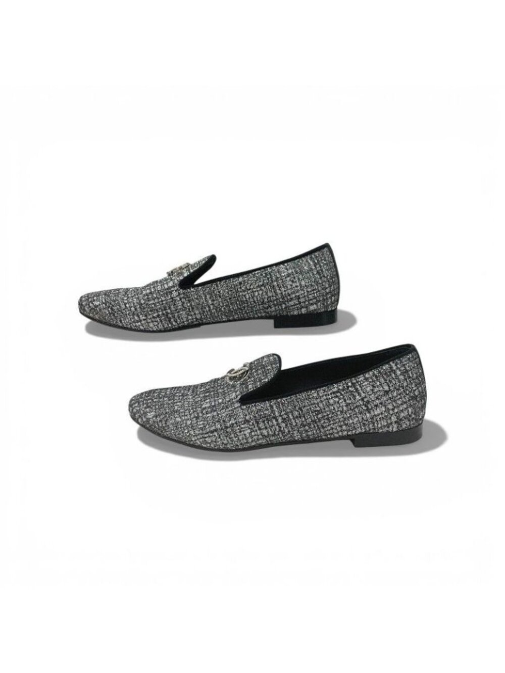 Chanel Flat Shoes Fabric Leather Silver Black Opera CC Logo - Picture 3 of 10